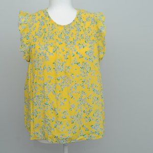 Draper James Medium Yellow Floral Print Flutter Sleeve Top Blouse Rayon Lined